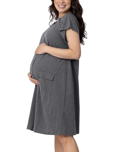 Kindred Bravely Universal 3-in-1 Labor and Delivery Gown for Hospital, Postpartum Nursing (Grey Heather, S-M-L)