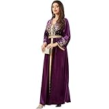 Muslim Women Velvet Abaya Dress Long Sleeve V-Neck Embroidery Robe Middle East Dubai Islamic Eid Maxi Kaftan Dresses Purple