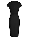 Women's Slim Fit Dress Cap Sleeve Vintage Tweed Midi Stretchy Pencil Dress Black