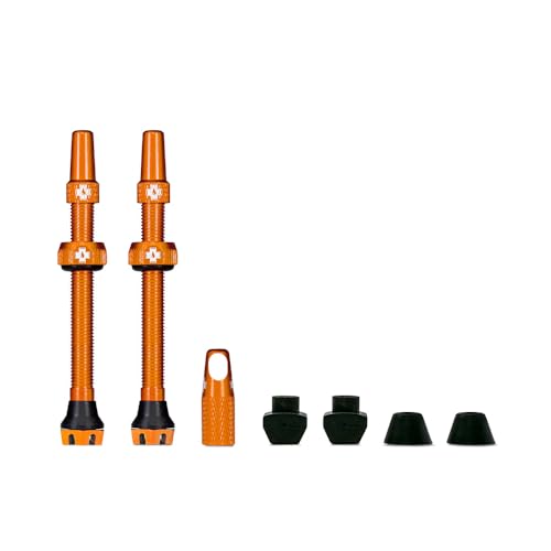 Muc-Off Tubeless Valves V2, Orange 44mm - Tubeless Valve Stems with Valve Core Removal Tool for Tubeless Tires - Includes Presta Valve Stem Caps