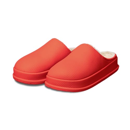 Pillow Cloud Slides with Fur: Cozy & Comfy Cushioned Indoor/Outdoor Slippers - Thick-Sole House Slides & Shower Sandals for Men & Women (Red, 5.5)