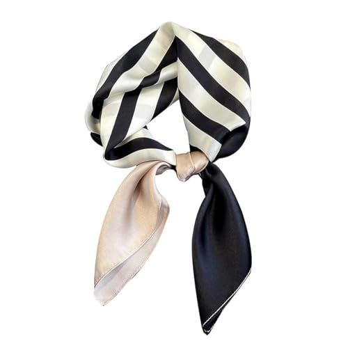 FEIBOON 100% Pure Mulberry Silk Scarfs 27"x27" Square Scarf Women Neckerchief Headscarf hair scarf bandana Gift Packed (Black and white stripe)