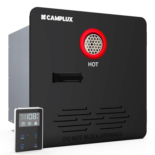 CAMPLUX Classic 65,000 BTU RV Tankless Water Heater, 2.64 GPM On-Demand Hot Water, High Altitude & Freeze-Proof Design (CSA/NSF Certified) with 1.5ft Remote Control and 15×15 Inches Black Door