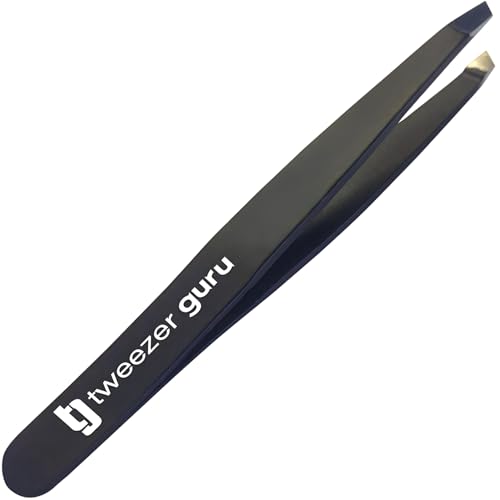 Tweezer Guru Tweezers for Women Facial Hair & Men – Precision Slant-Pointed Eyebrow Tweezer for Ingrown Hair, Blackhead & Splinter Removal (Black)