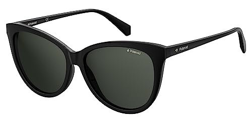 Polaroid Sunglasses Women's PLD 6104/S/X Cat Eye Sunglasses, Black/Polarized Gray, 56mm,15mm