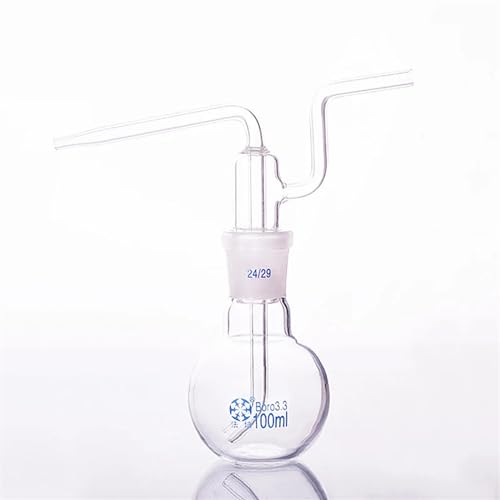 Hoangbinsn Flat bottom gas washing bottle,Capacity 100ml,Single standard Ground mouth flat flush flask,Gas wash bottle,Shisha hookah