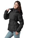 PUREPEAR Puffer Jackets for Women Slim Fit Water-Resistant Detachable Hooded with Belt