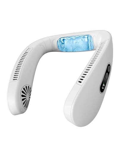HIGO CoolMaster Ultra Neck Fan, Neck Air Conditioner, 2-in-1 Cooling Neck Fan Portable Rechargeable, Wearable Personal Fan, 5500mAh Large Battery, Ergonomic Design, Frost White