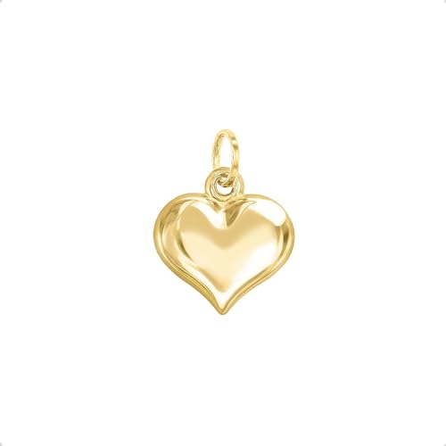 Lucchetta - 14k Gold Puffed 3D Heart Pendant Charm, Authentic Italian Love Jewelry from Italy