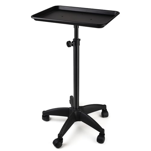 Salon Tray On Wheels Tattoo Tray Rolling Trolley Adjustable Height Storage Utility Cart for Clinic Spa Rolling Tray (Black) (Black)