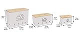 Kitchen Vegetable Storage Tins Set of 3 for Potato Onion & Garlic with Wooden Lid, Kitchen Storage Canisters Set, Long Shelf Life - White