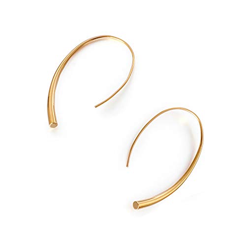 Open Hoop Earrings - Upside Down Threader Earrings, Surgical Titanium Steel Hypoallergenic (Gold)