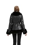 GRAN ORIENTE Faux Leather Jacket for Women with Faux Fur Collar Long Sleeve Fuzzy Parka Overcoat with Warm Trimmed Winter Peplum Coat Belted (GK007 Black XL)