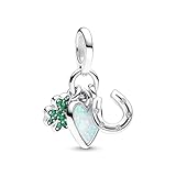 PANDORA Four Leaf Clover, Heart & Horseshoe Triple Dangle Charm - Compatible with PANDORA ME & Moments - Gift for Her - Sterling Silver with Cubic Zirconia & Green Opal - With Gift Box