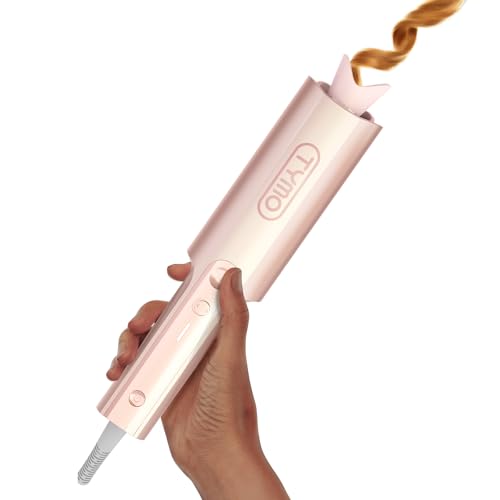 Upgraded Automatic Rotating Curling Iron - TYMO CurlPro Plus Long Barrel Curling Wand for Long Hair, Ceramic Hair Curler for Women, Anti-Scald, Tangle-Free, 600M Ionic, Dual Voltage,Gold Blush, 1 Inch