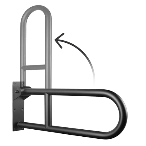 29.5 INCH Stainless Toilet Safety Rails, Matte Black Handicap Grab Bars for Elderly, Disabled Flip-Up Bathroom Grab Bar, Toilet Handrails Hand Grips Handle Shower Assist Aid Black