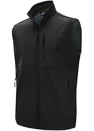 Willit Men's Fleece Golf Vest Outdoor Winter Vest Jacket Softshell Outerwear Sleeveless Jacket for Hiking Causal Black L