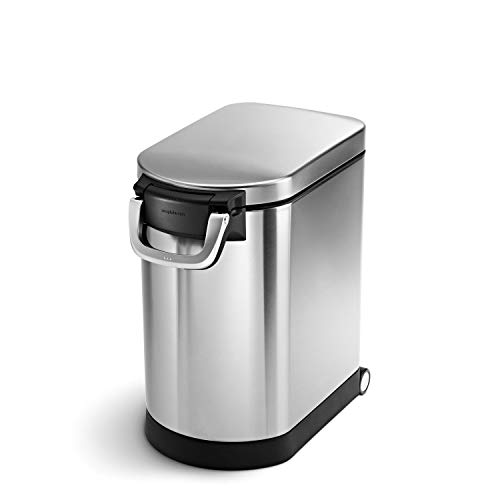 simplehuman 25 Liter, 27 lb / 12.2 kg Medium Pet Food Storage Container for Dog Food, Cat Food, and Bird Feed, Brushed Stainless Steel