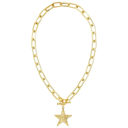 Star Charm Chunky Hammered Toggle Necklace Gold (Star)