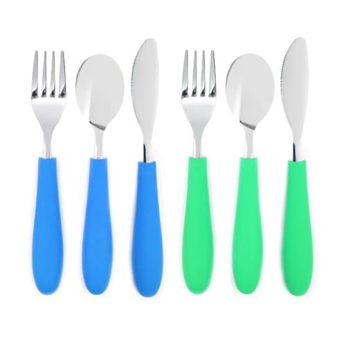 Elk and Friends Kids Silverware with Silicone Handle | Childrens Safe Flatware | Kids Utensils | Spoon + Fork + Knife set | 4 years+ | 6 Pieces