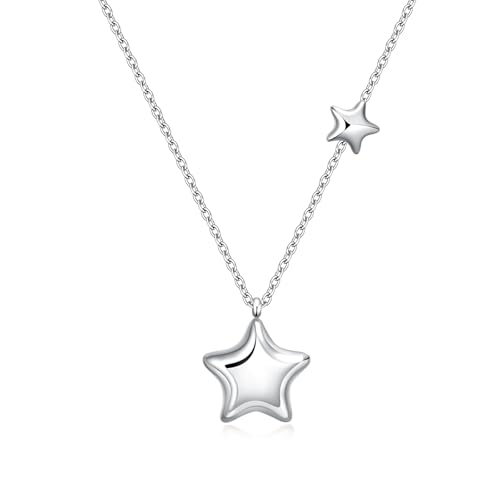 Rnivida Silver Star Necklace for Women Minimalist Stainless Steel Charm Pendant Jewelry with Adjustable Chain 18 inches