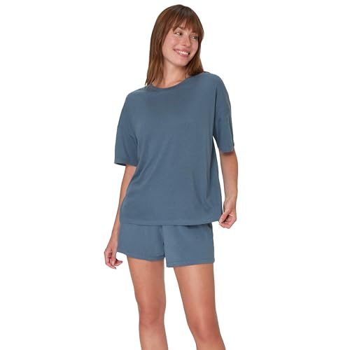 Hanes Women's Originals 2 Piece Lounge, Comfywear Supersoft Boxy T-Shirt & Sleep Shorts Loungewear Set, Stargazer Grey/Stargazer Grey, X Small