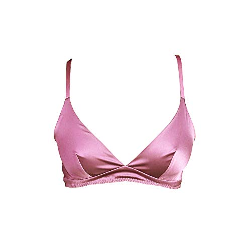 SilRiver Women's Silk Soft Cup Wireless Bra Bralette Top with Smooth Satin (Light Purple, Small)