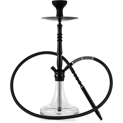 Glass Complete Hookah Set with Everything - Hookah Shisha Accessories Tips Included Stainless Steel Stems with Diffuser Silicone Hose Rubber Bowl Handle Charcoal Tongs Clear Glass Base Quick Lock System