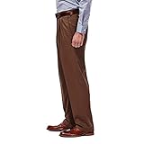 Haggar mens Mynx Gabardine Hidden Expandable Waistband Classic Fit Front Pleated dress pants, Oak, 34W x 29L US