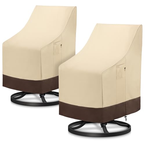 Arcedo Outdoor High Back Chair Covers Waterproof, Heavy Duty Stackable Dining Chair Covers, All Weather Resistant Patio Furniture Cover, 29”L x 30W” x 42”H, 2 Pack, Beige & Brown