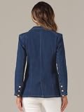 Allegra K Notched Lapel Blazer for Women's Denim Single Breasted Shoulder Pad Business Casual Jackets X-Large Dark Blue