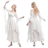 NSPSTT Victorian Dress Renaissance Costume Women Gothic Witch Dress Medieval Wedding Dress(L/XL, White)