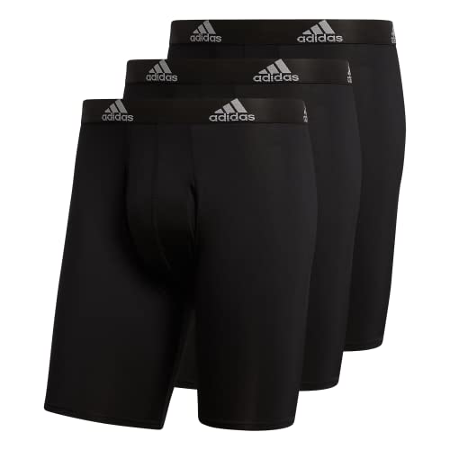 adidas Men's 3-Pack Long Boxer Brief, Black/Light Onix Grey/Performance, L