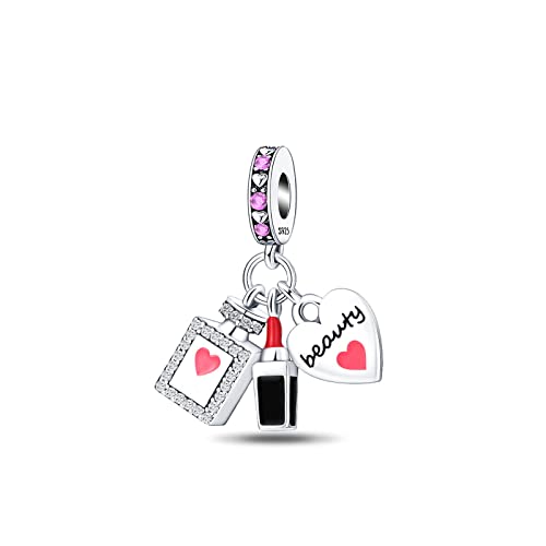 GOINEVA Perfume Lipstick Dangle Charm 925 Sterling Silver Charm Fits Women's Charm Bracelet & Necklace Jewelry Gifts for Women