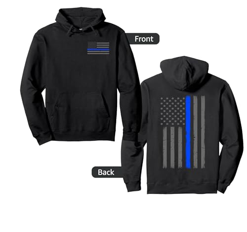 Thin Blue Line Flag Hoodie for Police Officers Pullover Hoodie