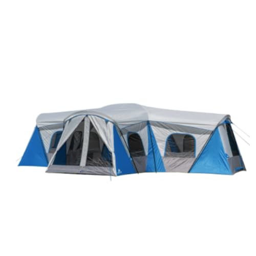 Outdoor Trail 16-Person 3-Room Family Cabin Tent 230 Sq Ft with 3 Entrances Blue and Gray