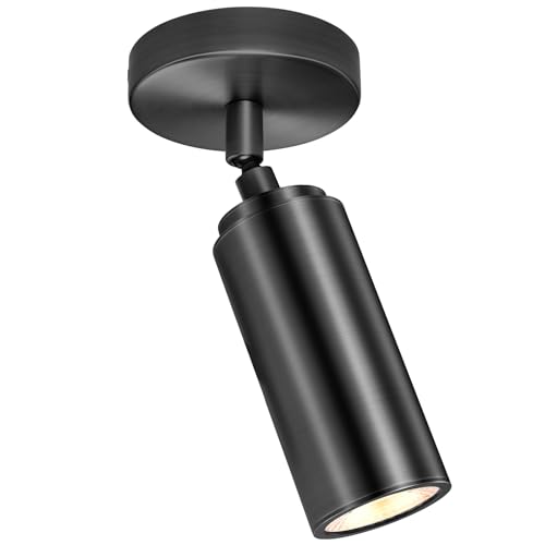 PIOUTNF Black Ceiling Spotlight, Hardwired LED Ceiling Spot Light Indoor, Flush Mounted Monopoint Ceiling Light, Modern Directional Spot Lights, Adjustable Spotlight Fixtures