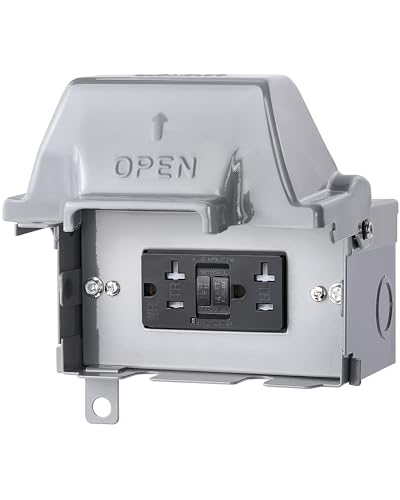 SURAIELEC Outdoor Outlet Box Waterproof, 20 AMP WRTR GFCI Receptacles, Rainproof 3R Enclosure, Horizontal Use, All Metal Electrical Power Box for Backyard, Outdoor Lighting