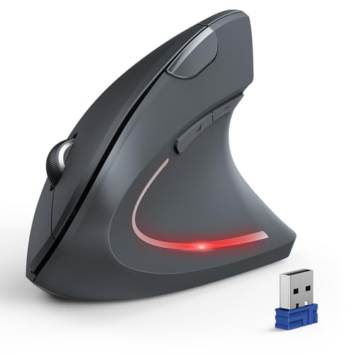 TECKNET Ergonomic Mouse, Wireless Bluetooth Vertical Mouse, 4800 DPI Optical Tracking, 6 Adjustable DPI, Quiet Clicks, 2.4GHz with USB A Receiver, 6 Buttons, Wide Compatibility - Gray