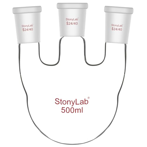 stonylab Round Bottom Flask with 3 Straight Neck-24/40 Standard Joints, 500 ml High Borosilicate Glass, Ideal for Chemistry, Laboratory, Scientific Experiments, Distillation, and Reflux Applications