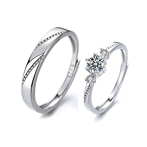 MIKAMU Couple Rings 925 Sterling Silver Adjustable Open fashion Rings Engagement Pair Rings Rings for Men Rings for Women Wedding Promise Engagement Anniversary Ring (G)