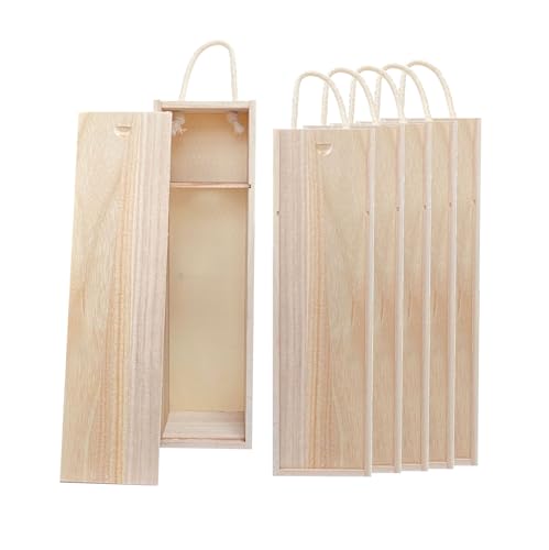 Cregugua 6-Pack Wooden Wine Box Single Bottle Natural Wood Case with Twine Handle for Crafts Gifts