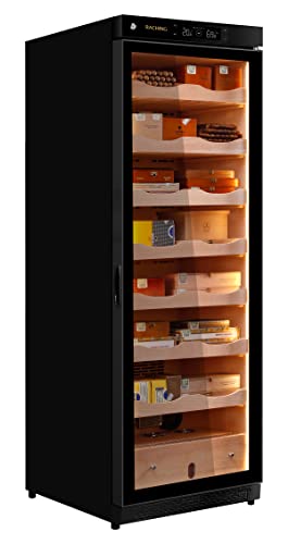 Cigar Climate Control Cabinet, Raching 380L Cigar Humidor Cabinet for Storing&Aging, Wood Frame with Constant Temperature and Humidity System, 7 Premium Canada Cedar Trays - Piano Paint Black