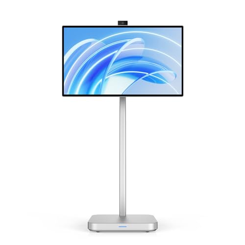 INNOCN 4K 32 Inch Smart Touchscreen Portable Mobile Monitor with Android OS, Built-in 9800mAh Battery, Pivot Adjustment, USB Type C, 8.0MP Webcam, Mic, Silve