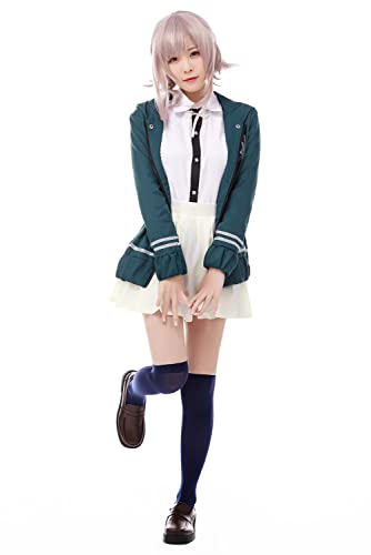 Ya-cos Cosplay Female Chiaki Nanami Cosplay Outfit Uniform Dress Green (Female:Medium, Green)