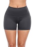 CADMUS High Waist Athletic Shorts for Womens Yoga Fitness Workout Running Shorts with Deep Pockets,3 Pack,1016,Black & Grey & Navy Blue,Small