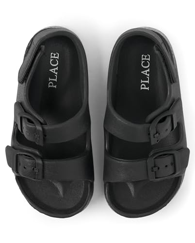 The Children's Place Baby Boys and Toddler Double Buckle Sandals with Backstrap Slide, Black, 8