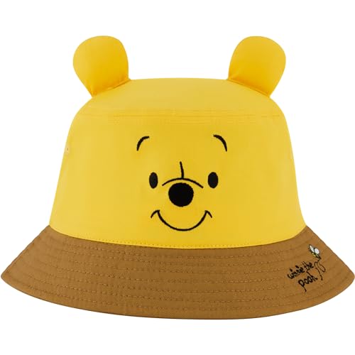 Disney Winnie The Pooh Bucket Hat, Packable Travel Hat with 3D Bear Ears, Wide Brim Summer Hat, Yellow, One Size