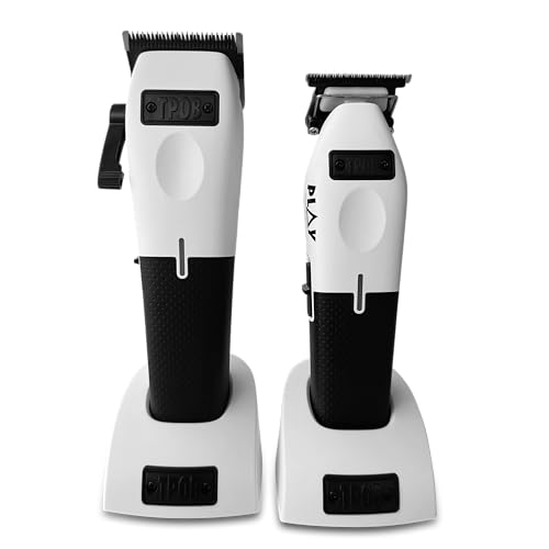 TPOB Play Barber Hair Clippers & Trimmer for Men 7500 RPM with Rubber Grips (White 2 Set)