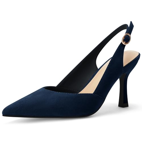 Rilista Women's Slingback Kitten Heels Closed Pointed Toe Wedding Party Dress Pumps Shoes Navy/Suede